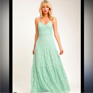 ❤️ Lulus Mint Green Romantic Bridgerton Lace Maxi Dress